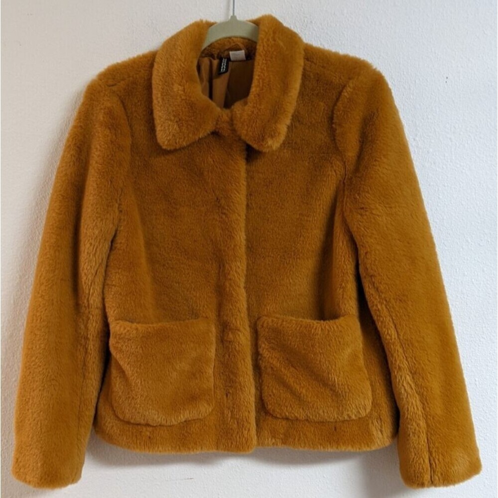 Women's Gold H & M DIVIDED Faux Fur Short Snap-Front Jacket SM